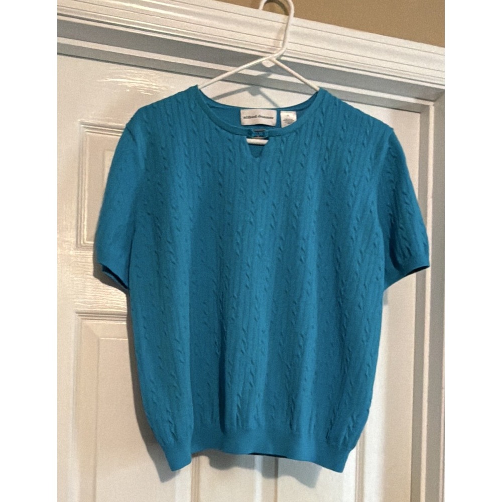 Alfred Dunner Women's XL Turquoise Short Sleeve Textured Knit Sweater Size XL